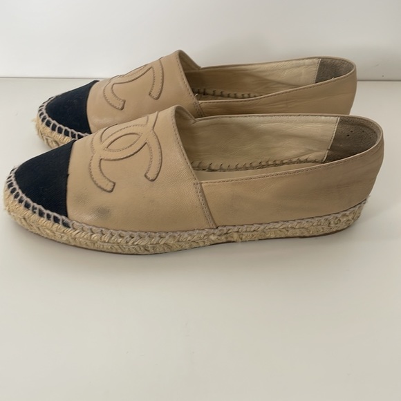 Chanel Espadrilles 14B Beige & black leather size 38 - Picture 3 of 12